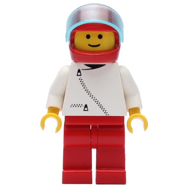 Man, White Jacket with Zipper, Red Legs, Red Helmet with Visor