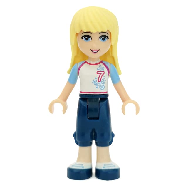 Stephanie - White Jersey, Dark Blue Trousers