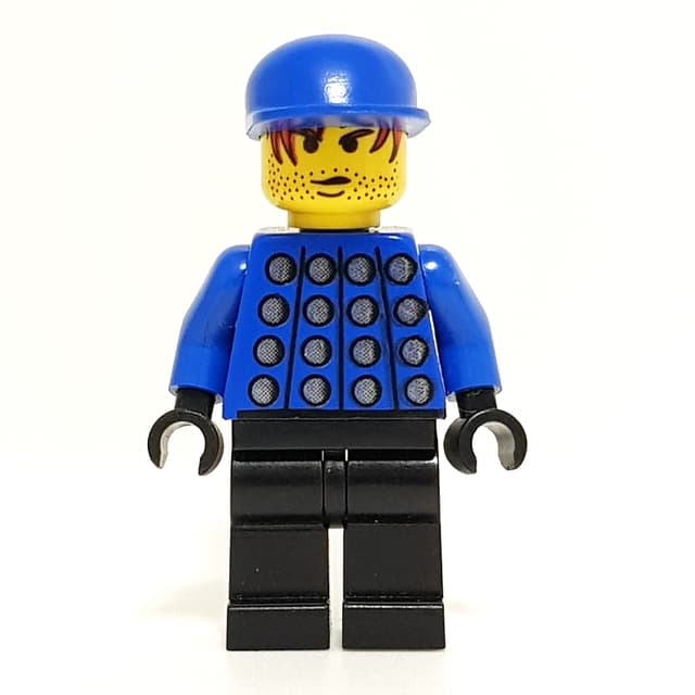 Soccer Player Goalie Blue Torso with Silver print, Black Legs, Blue Cap