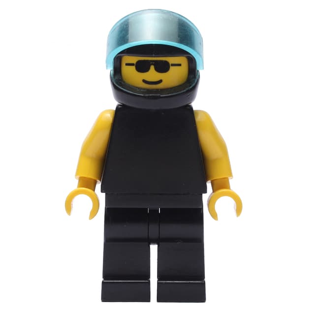 Man, Plain Black, Black Helmet with Visor, Sunglasses