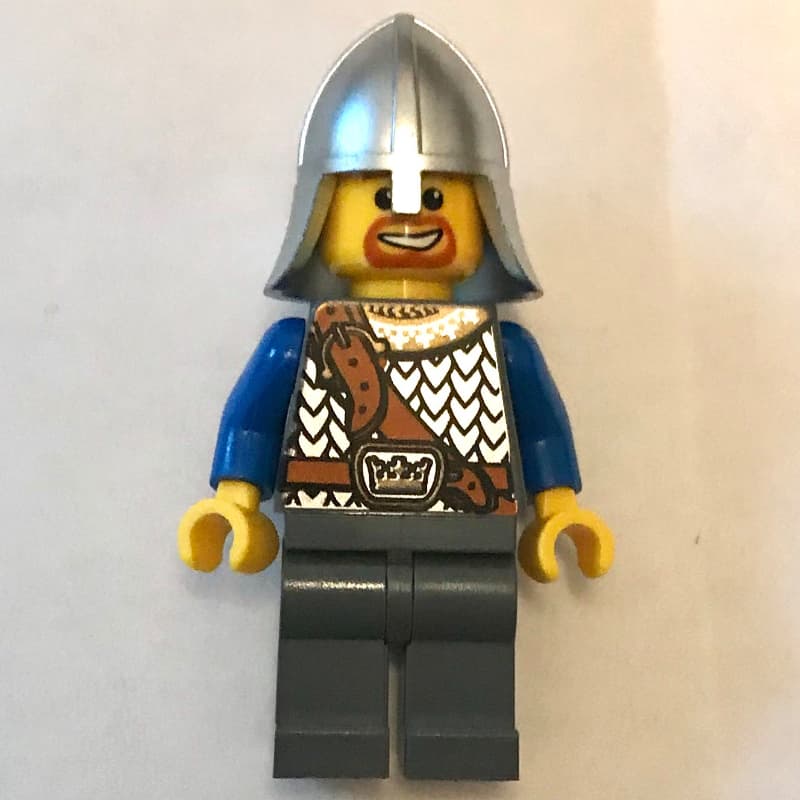 Knight - Blue Torso, Dark Bluish Grey legs, Metallic Silver Helmet