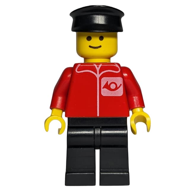 Postal Worker, Red Shirt with Horn Logo, Black Legs, Black Hat (3626a Head)
