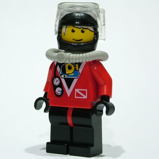 Diver, Man, Red Wetsuit, Black Helmet with Mask, Airtank, Printed White Hair