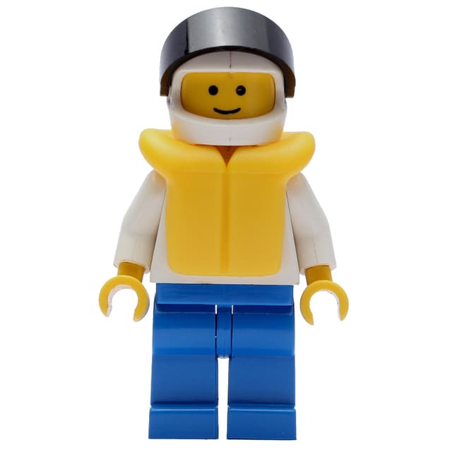 Man, White Torso, Blue Legs, Helmet with Visor, Yellow Life Vest - 3626a Head