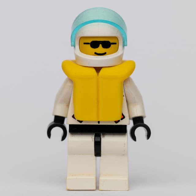Res-Q Man, Helmet with Visor, Yellow Life Vest, Sunglasses