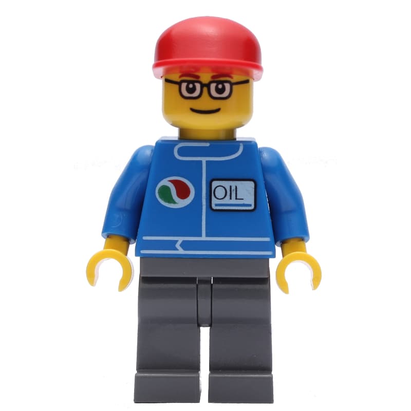 Mechanic, Blue Jumpsuit with Octan Logo, Dark Bluish Gray Legs, Red Cap, Glasses
