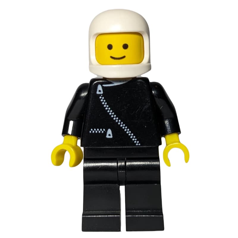 Policeman, Black Jacket with Zipper and Badge, White Helmet (3842b Helmet)