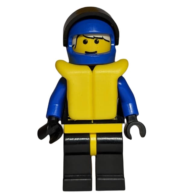 Racer, Extreme Team, Black Jacket, Blue Helmet with Visor, Yellow Life Vest
