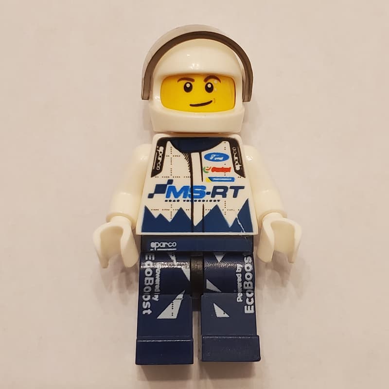 Race Driver, White Torso, Dark Blue Legs, White Helmet, Ford