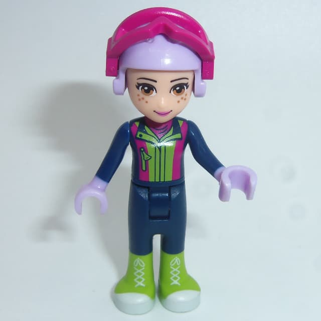 Mia - Lime Ski Vest, Dark Blue Trousers
