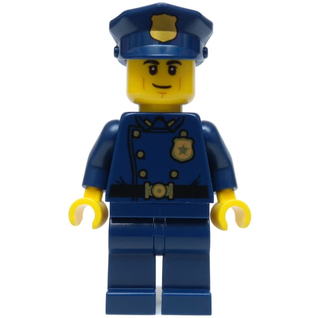 Policeman, Dark Blue Suit with Large Lapels and Gold Buttons, Police Hat