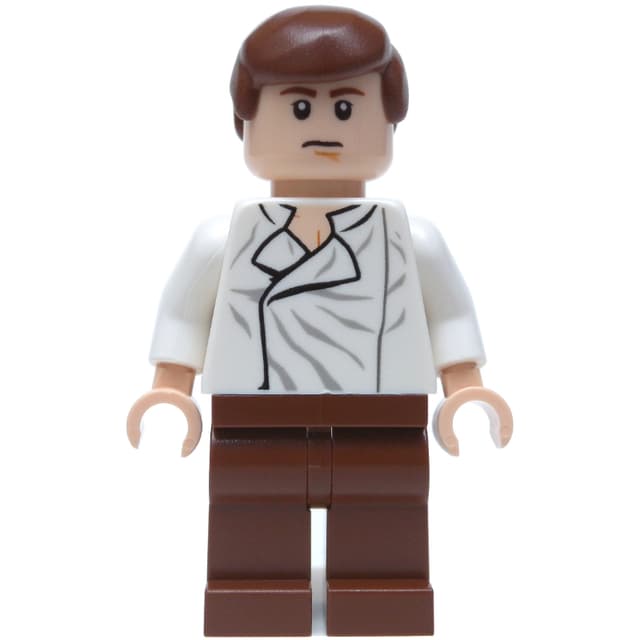 Han Solo, White Shirt, Reddish Brown Legs, Dual Sided Head Closed Mouth / Closed Eyes