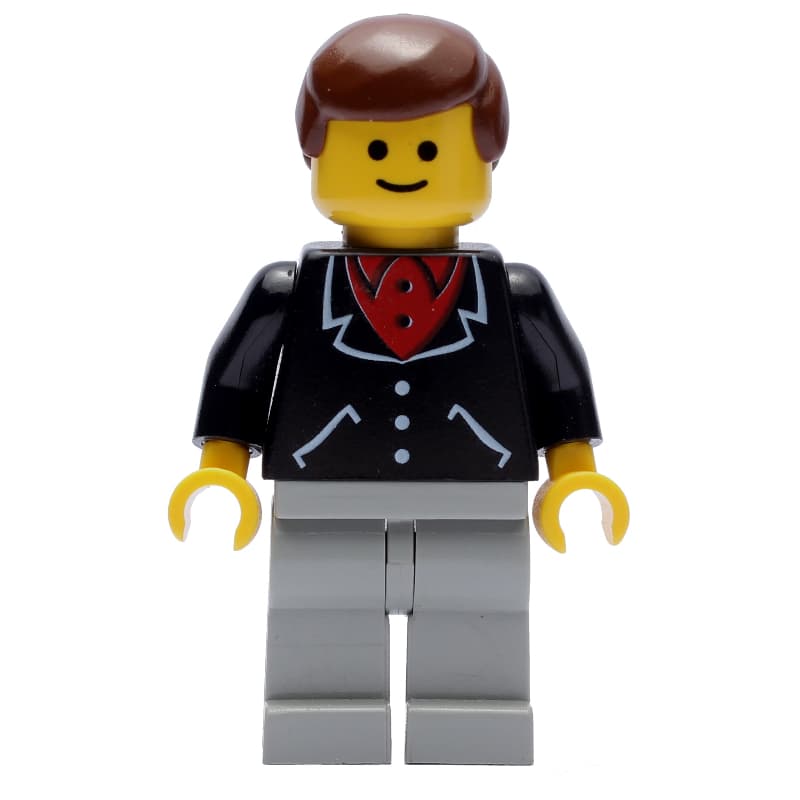 Man, Black Jacket over Red Shirt, Light Gray Legs, Brown Hair (3626b Head)