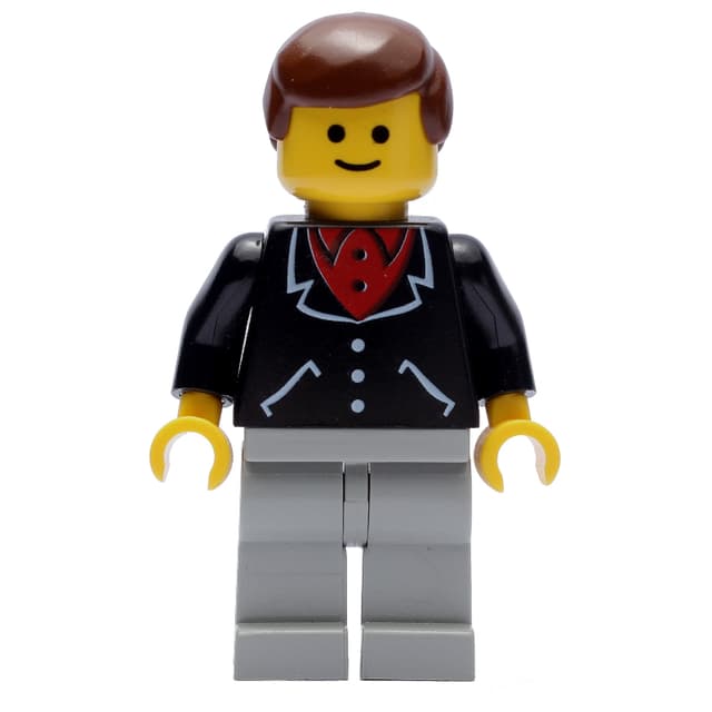 Man, Black Jacket over Red Shirt, Light Gray Legs, Brown Hair (3626b Head)