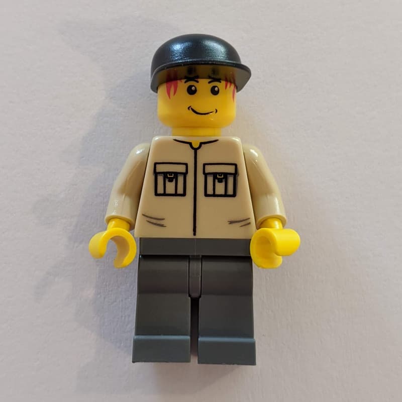 Man - Tan Shirt, Dark Bluish Gary Legs, Black Cap