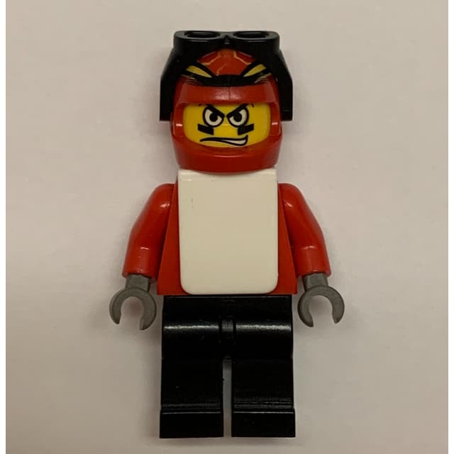 Snowboarder, Red, Black Legs, White Vest
