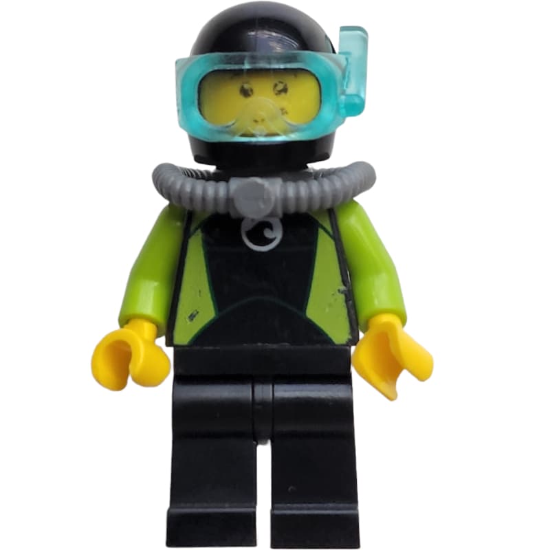 Coast Guard Diver, Black and Lime Wetsuit, Black Helmet, Airtank, Mask
