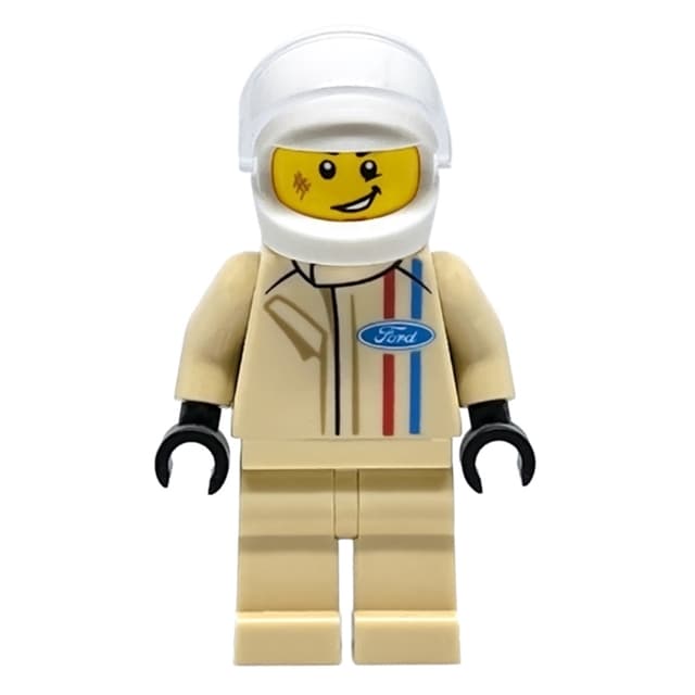 Race Driver, Tan Torso, Tan Legs, White Helmet, ford