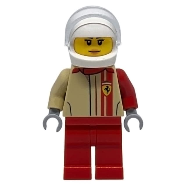 Race Driver, Tan Torso, Red Legs, White Helmet, Ferrari