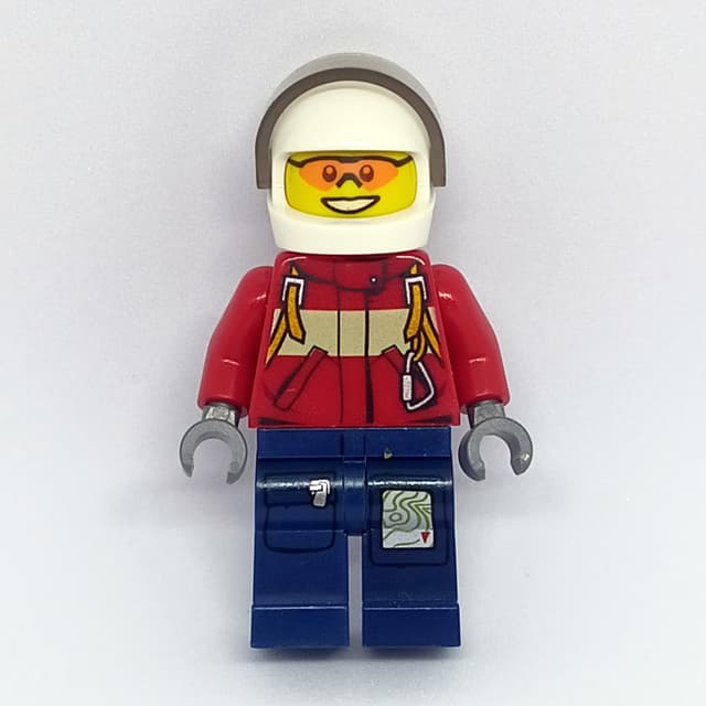 Fireman, Red Jacket with Straps, Dark Blue Legs, White Helmet with Visor, Orange Sunglasses