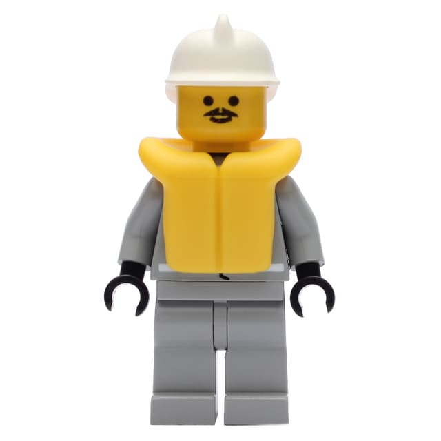 Fireman, Shirt with Gauge and Pocket, Light Gray Legs, White Helmet, Yellow Life Vest