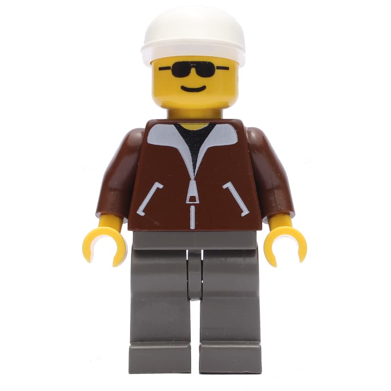 Man, Brown Jacket, Dark Gray Legs, White Cap