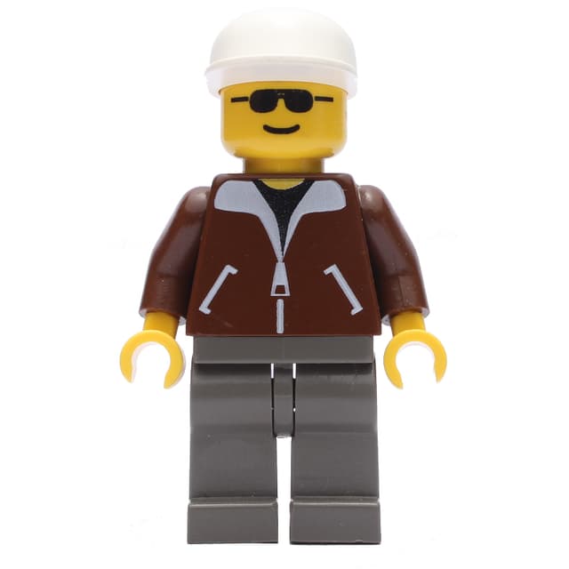 Man, Brown Jacket, Dark Gray Legs, White Cap