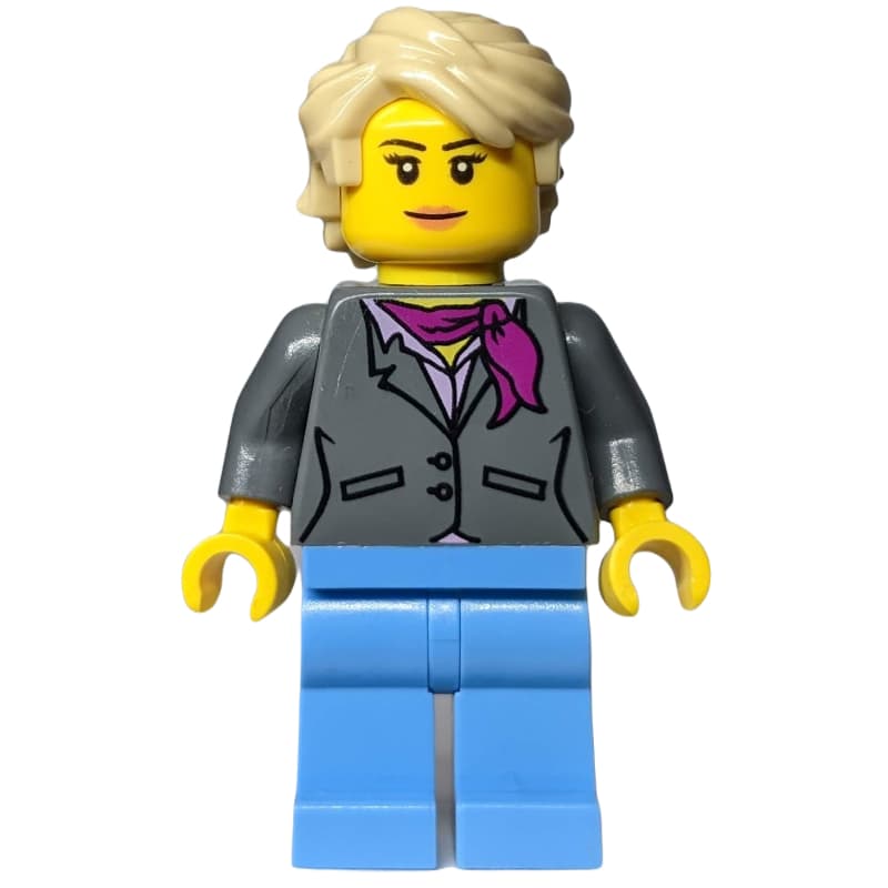 Dark Bluish Gray Torso, Medium Blue Legs, Tan Hair