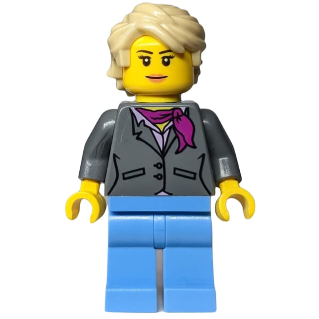 Dark Bluish Gray Torso, Medium Blue Legs, Tan Hair