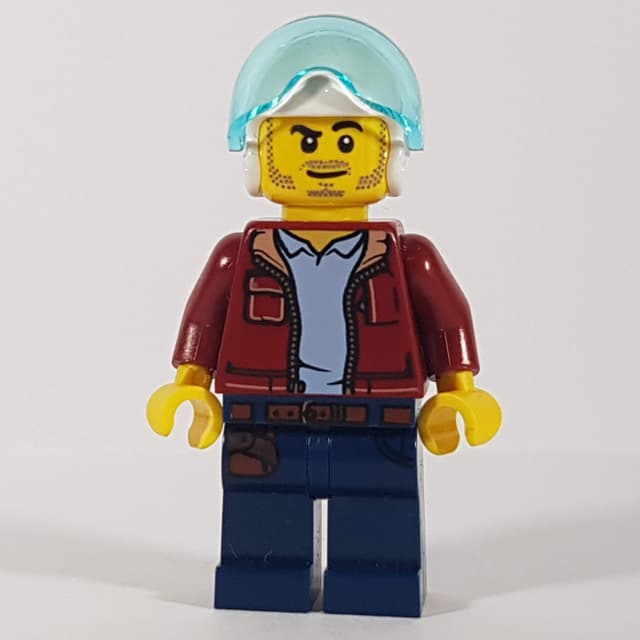 Marine Explorer, Open Dark Red Jacket, Dark Blue Legs, White Helmet with Visor, Stubble