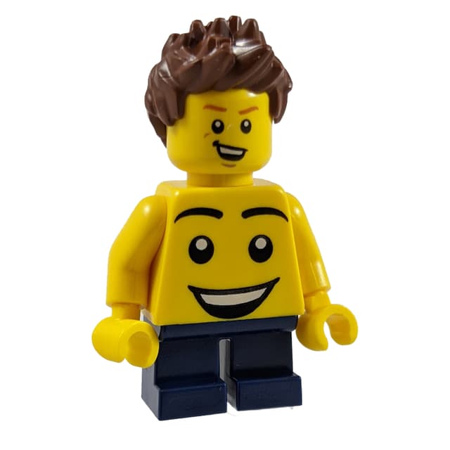 Kid - Yellow Torso, Dark Blue Legs, Reddish Brown Hair