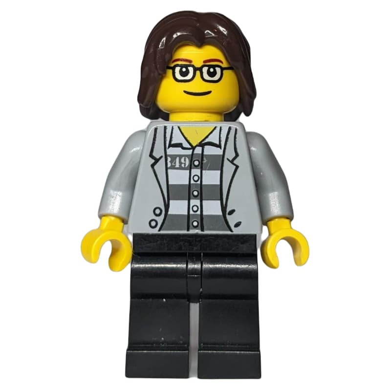 Light Bluish Grey Torso, Black Legs, Dark Brown Hair