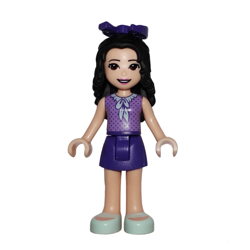 Emma - Medium Lavender Dotted Top, Dark Purple Skirt, Bow