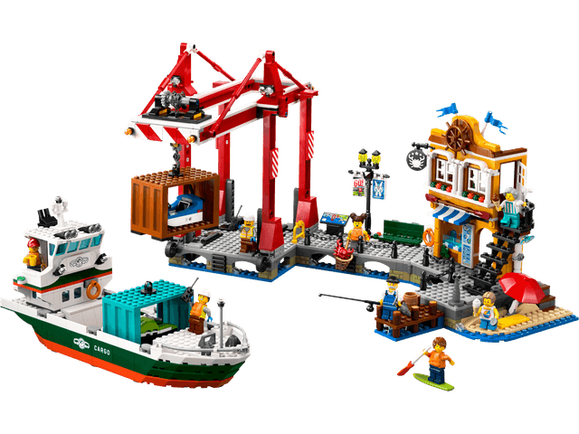 Seaside Harbor with Cargo Ship