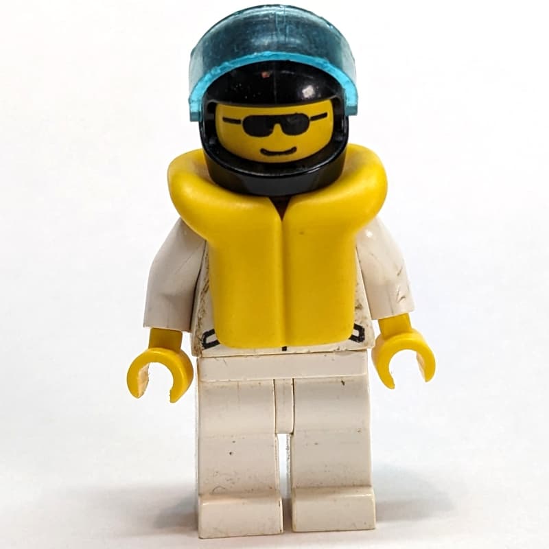 Racer, White Jacket with 2 Stars, Black Helmet with Visor, Sunglasses
