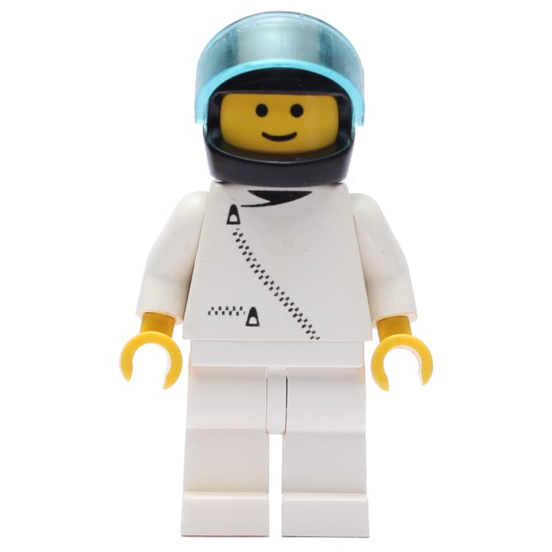 Racer, White Jacket with Zipper, Black Helmet with Visor