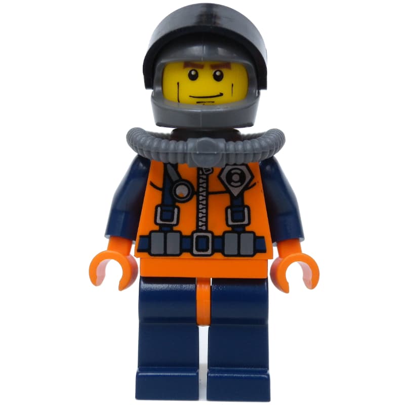 Coast Guard Diver, Orange Wetsuit with Coast Guard Badge, Dark Gray Helmet with Visor