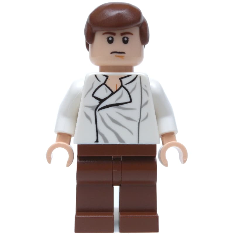 Han Solo, White Shirt, Reddish Brown Legs, Dual Sided Head Closed Mouth / Closed Eyes