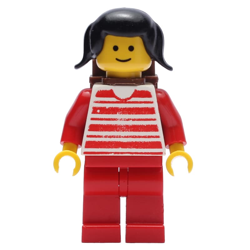 Woman - Red/White Striped Shirt, Red Arms, Red Legs, Brown Backpack