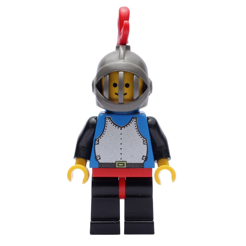 Knight (Breastplate on Blue) - Black Legs, Dark Gray Helmet, Red Plume, Plastic Cape