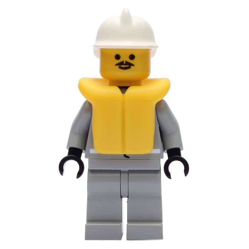 Fireman, Shirt with Gauge and Pocket, Light Gray Legs, White Helmet, Yellow Life Vest