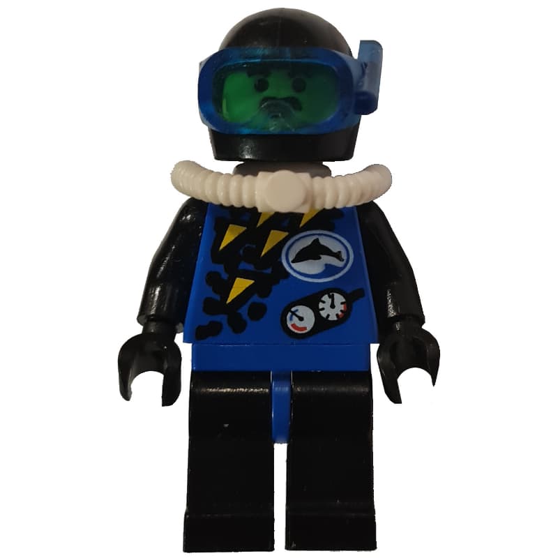Diver, Man, Blue Wetsuit, Black Helmet with Mask, Airtank, Moustache