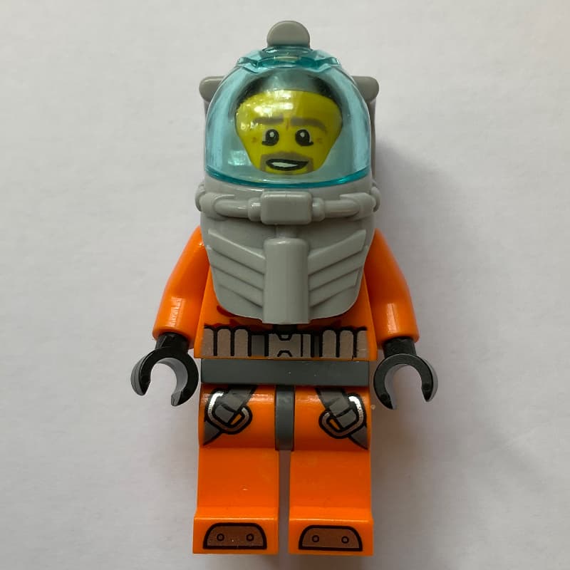 Diver, Man, Orange Wetsuit, Diving Helmet with Visor, Beard