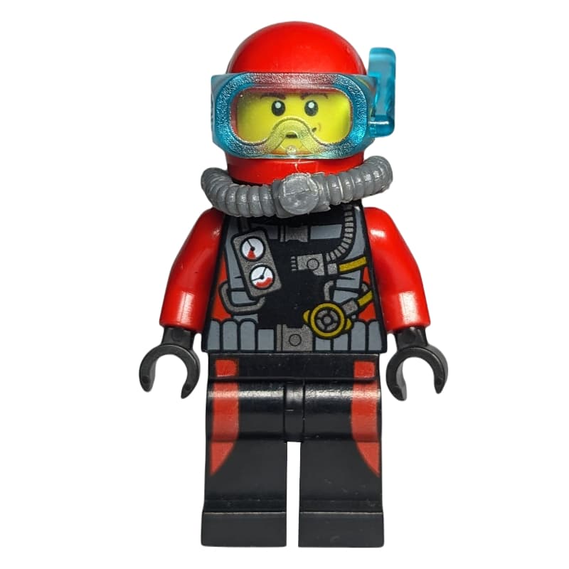 Diver Adam, Black and Red Wetsuit with Gauges, Red Helmet with Mask