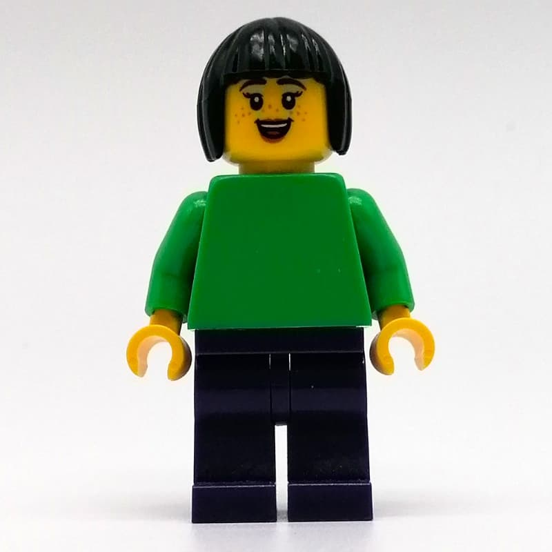 Sofie - Bright Green Torso, Dark Purple Legs, Black Hair